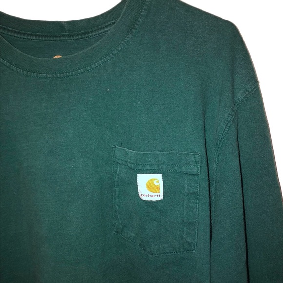Men’s Carhartt Long Sleeve Pocket Tee 100% Cotton Green T-Shirt - Picture 2 of 5